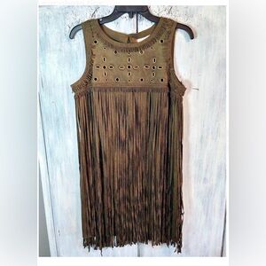 Chelsea & Violet Boho Olive Green Fringe Dress